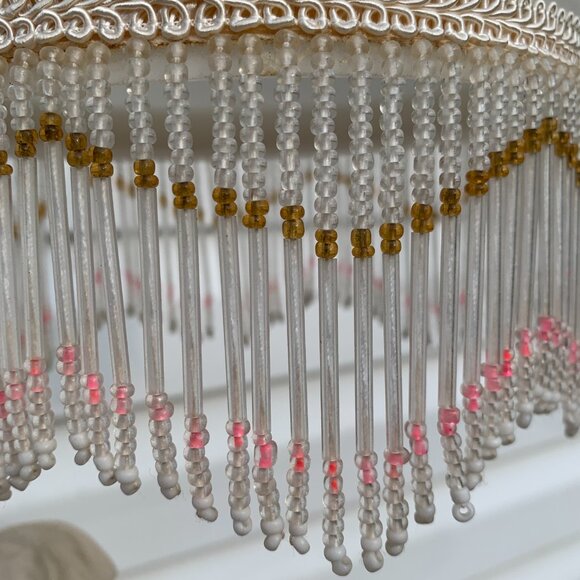 The CROSA Collection Table Lamp Lady with White Dog Beaded Shade Art Deco Style - Picture 7 of 13